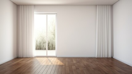 Minimalist Interior Design in an Empty Room with Elegant Wooden Floor and White Walls
