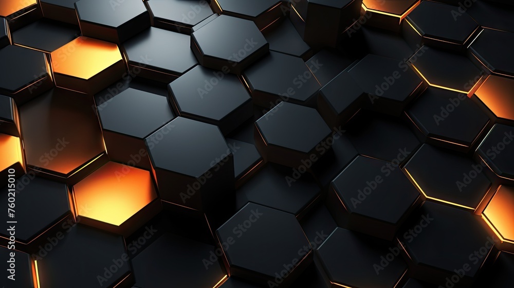 Poster dynamic 3d black and gold hexagon pattern for futuristic design concepts
