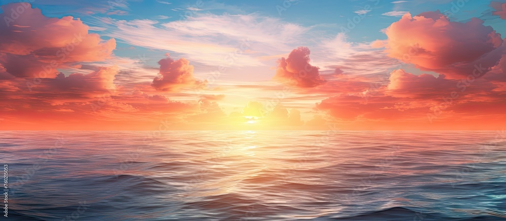 Wall mural Breathtaking View of Vibrant Sunset Setting on the Serene Ocean Horizon