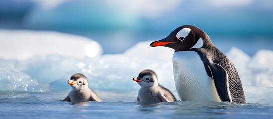 Obraz premium Diverse Group of Penguins Gliding Through Blue Ocean Waters Showing Underwater Wildlife Beauty