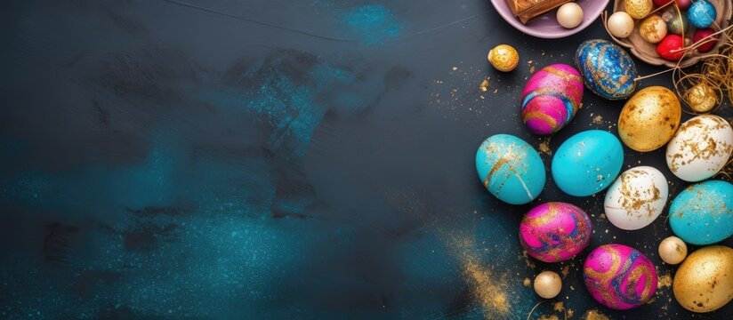 Vibrant Easter Eggs and Eggs on a Mysterious Dark Background