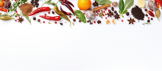 Vibrant Mix of Various Spices and Herbs on Clean White Background for Cooking and Seasoning