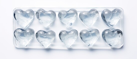 Crystal Clear Heart Shaped Ice Cubes on a Tray, Perfect for Refreshing Summer Drinks
