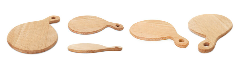 Wooden cutting boards isolated on white, set