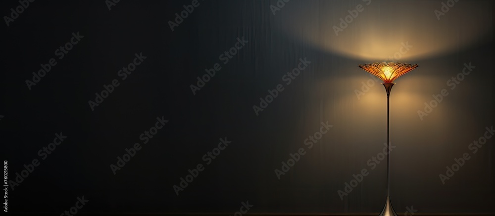 Poster elegant lamp casting soft glow on table in dimly lit room setting