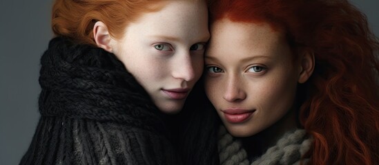 Vibrant Red-Haired Women Flaunting Black Fur Coats in Winter Fashion Editorial