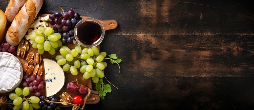 Rustic Delights: Artisanal Cheese Platter with Fresh Grapes, Crusty Bread, and Nuts