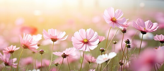 Dainty Pink Flowers Basking in the Sunlight of a Serene Garden Setting