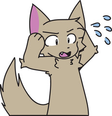 Worried brown cat, cartoon style illustration with white background, suitable for logo, poster, design etc