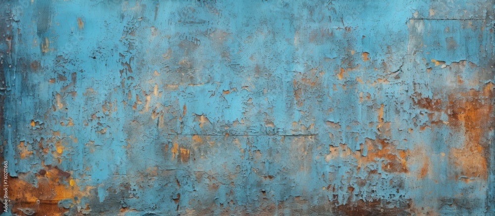 Poster dynamic blue and brown abstract painting with rust paint texture for artistic expression