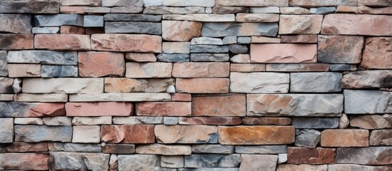 Obraz premium Rustic Stone Wall Featuring Intricate Arrangement of Earthy Brown and Cool Blue Stones