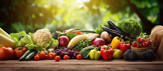 Organic Fresh Vegetables Arranged on Rustic Wooden Table in Natural Light Setting - Powered by Adobe