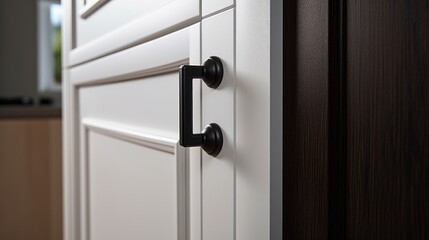 Modern Kitchen Design: Elegant Cabinet with Sleek Black Handle Detail