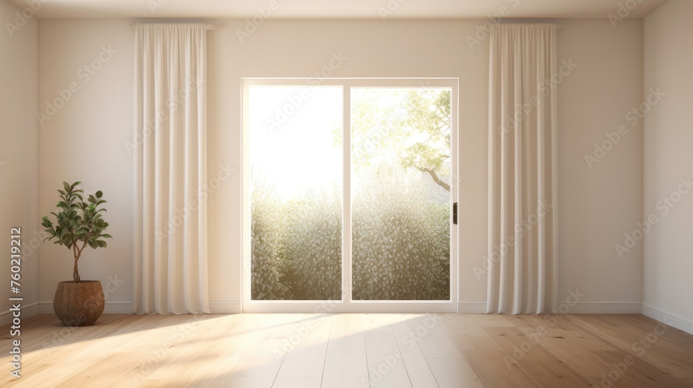 Canvas Prints Tranquil Room Illuminated by Natural Light Through Large Window, Featuring Lush Indoor Plant