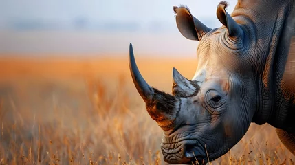 Plexiglas foto achterwand Close up portrait of a rhinoceros in the african savanna during a safari tour © Ziyan Yang