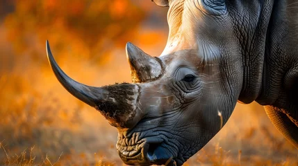 Foto auf Leinwand Close up portrait of a rhinoceros in the african savanna during a safari tour © Ziyan Yang