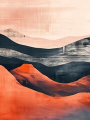abstract painting landscape with mountain and desert minimal Boho style in neutral color