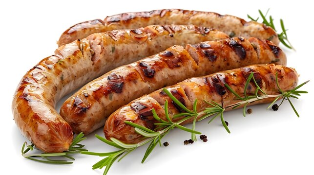 Grilled bratwurst sausages bundle isolated on transparent background