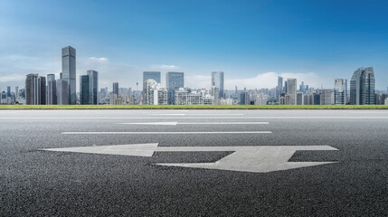 Empty Urban Road with Modern City Skyline