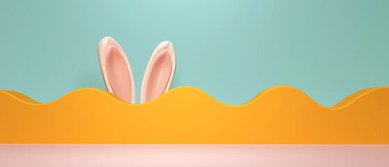 Easter holiday theme with decorations and rabbit ears and pastel colors