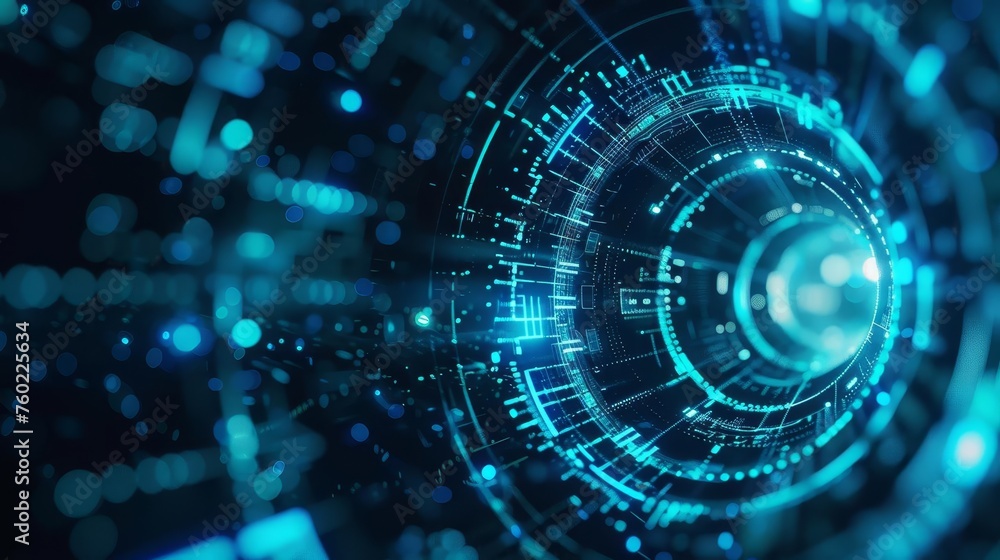 Poster abstract digital background with dynamic blue circular technology lines