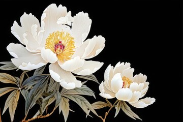 the Ink illustration of blooming branches, ink painting style