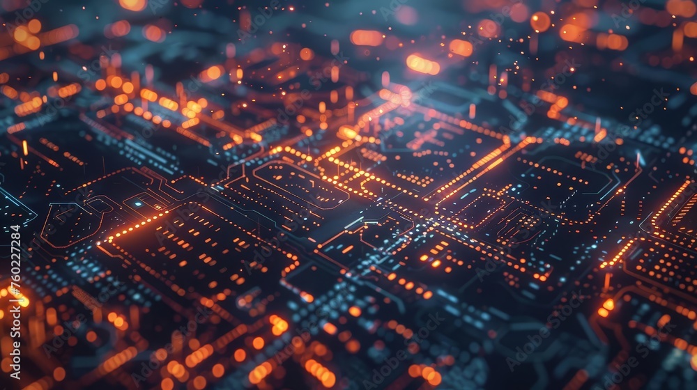 Poster futuristic artificial intelligence network with glowing lights and geometric shapes
