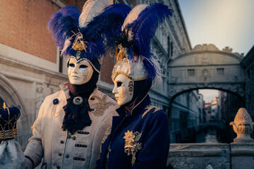 Traditional costumes and masks for venetian carnival in Venice, Italy