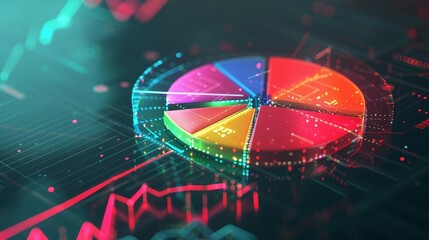 Futuristic Pie Chart Depicting Income, Expenses, and Savings Breakdown, Interconnected Financial Planning, Abstract Digital Illustration