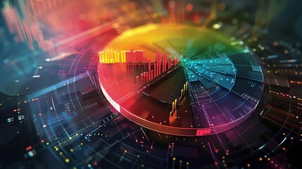 Fototapeta premium Futuristic Pie Chart Depicting Income, Expenses, and Savings Breakdown, Interconnected Financial Planning, Abstract Digital Illustration