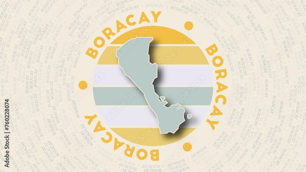 Poster boracay logo intro. badge with the circular name and map of island. captivating boracay round logo a