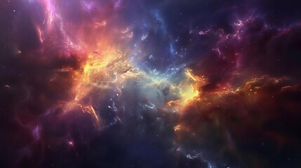 Obraz premium Majestic space scene with colorful nebula and distant galaxy, digital painting