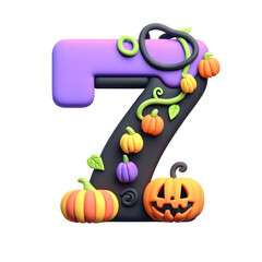 3D number seven with Halloween
