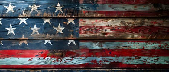 Naklejka premium USA flag with wood background