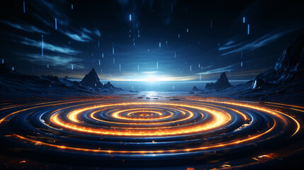 Fototapeta premium 3D technological sense blue glowing science fiction e-commerce display stand simple creative space scene background material