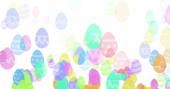 Pastel colored Easter Eggs rising and slowly fading away. Easter egg background or wallpaper. Transparent alpha mask included. 3d render.