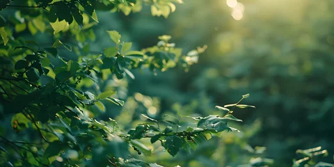 Fotobehang Floresta exuberante com raios de sol filtrados pelas folhas © Alexandre