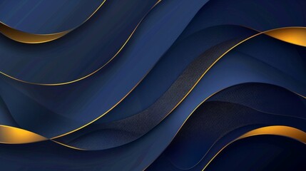 Abstract luxury glowing lines curved overlapping on dark blue background. Template premium award design.