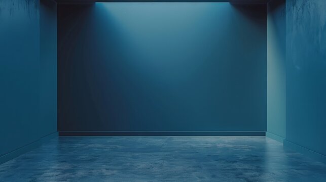 Blue empty Studio room for product placement or as a design template with wall angle in a full frame view