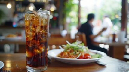 Double cool ice soft drink cola carbonated liquid fresh food with soda water, - obrazy, fototapety, plakaty