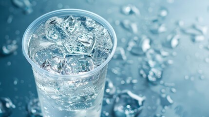 fresh, ice cold water in Plastic cup