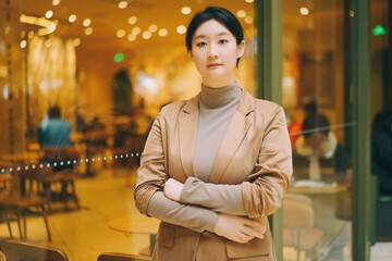 Confident Businesswoman with Office Background