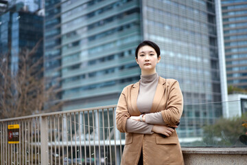 Confident Businesswoman in Urban Corporate Setting