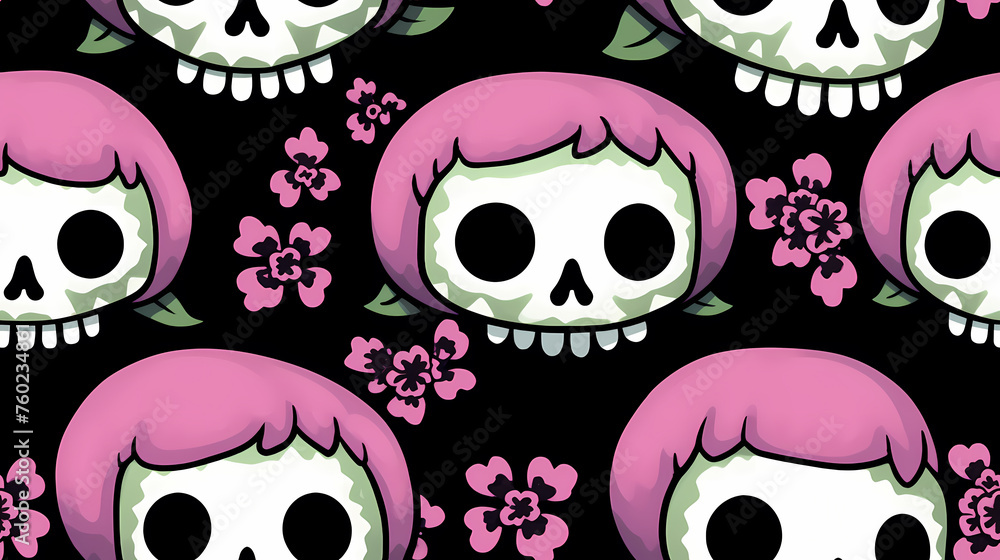 Wall mural cute skull, seamless pattern