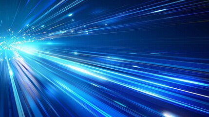 Fototapeta na wymiar Abstract, science, futuristic, energy technology concept. Digital image of light rays, stripes lines with blue light, speed and motion blur over dark blue background