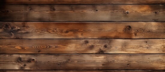 Naklejka premium A closeup of a brown hardwood wall with a blurred background, showcasing the natural beauty of the wood grain pattern in the rectangular planks