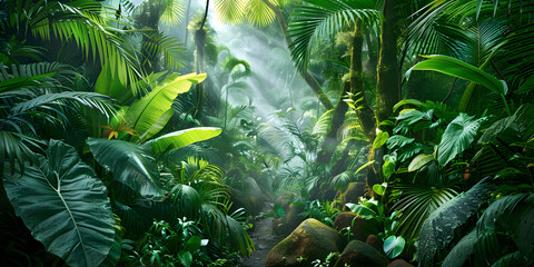 Floresta tropical exuberante com uma variedade vibrante de vida selvagem