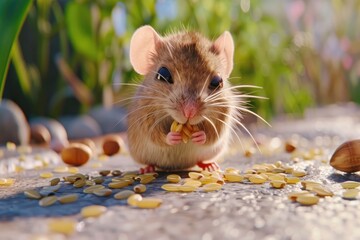 mouse eat  rice seed - obrazy, fototapety, plakaty