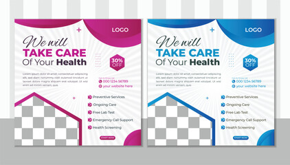 Healthcare or medical square social media post design templet for hospital clinic doctor and dentist marketing ads web banner template