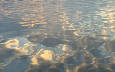 Water ripple reflection with sunset sky.